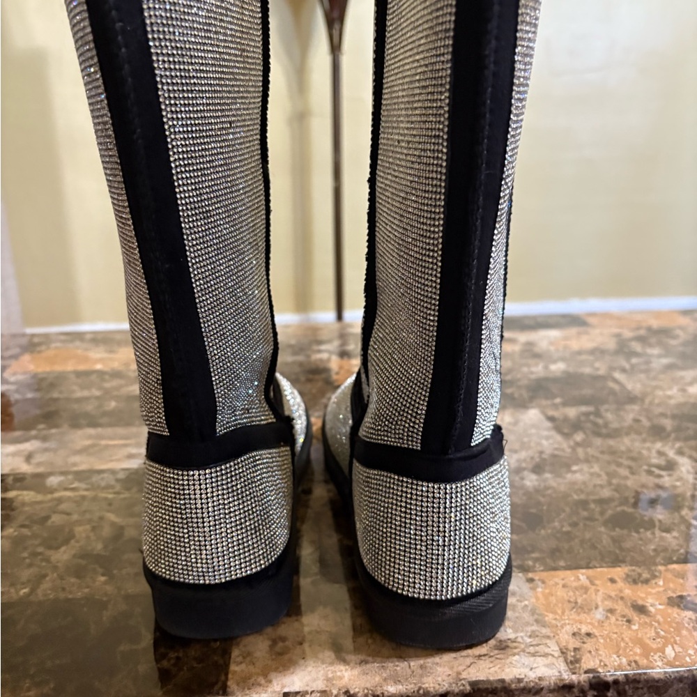 Black and Silver Combat Moto Boots with Textured Panels